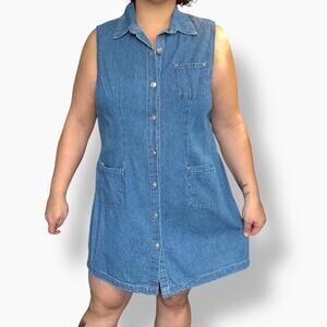 Sleeveless denim shift dress button front size 16 Faded Glory y2k